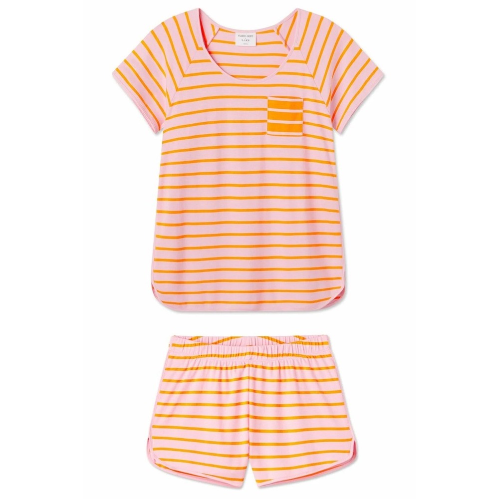 Lake x Atlantic-Pacific Pima Avery Short Set Pajama S Pomelo Stripe Pink Orange